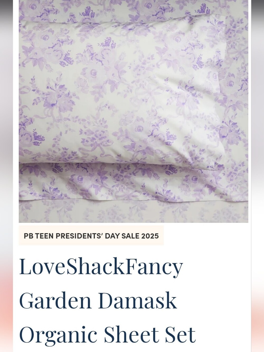Pottery Barn Teen x LoveShackFancy Damask Lavender Fitted Sheet – Twin XL